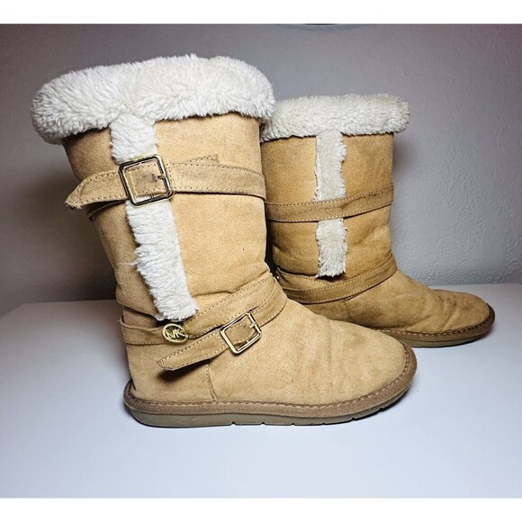 MICHAEL KORS Shyla Shearling Mid Calf Tan Faux Fur Boots Women's SIZE 5 - Picture 4 of 9